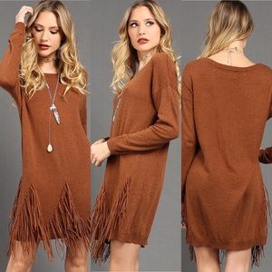 🔥Fashion House Faux Suede Fringe Sweater Dress